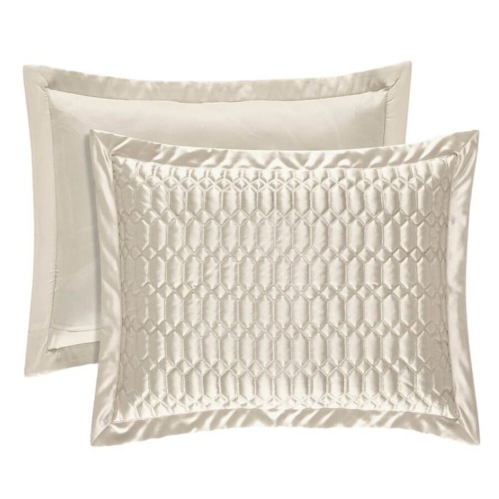 J Queen New York Satinique Quilted King Sham Natural Ivory